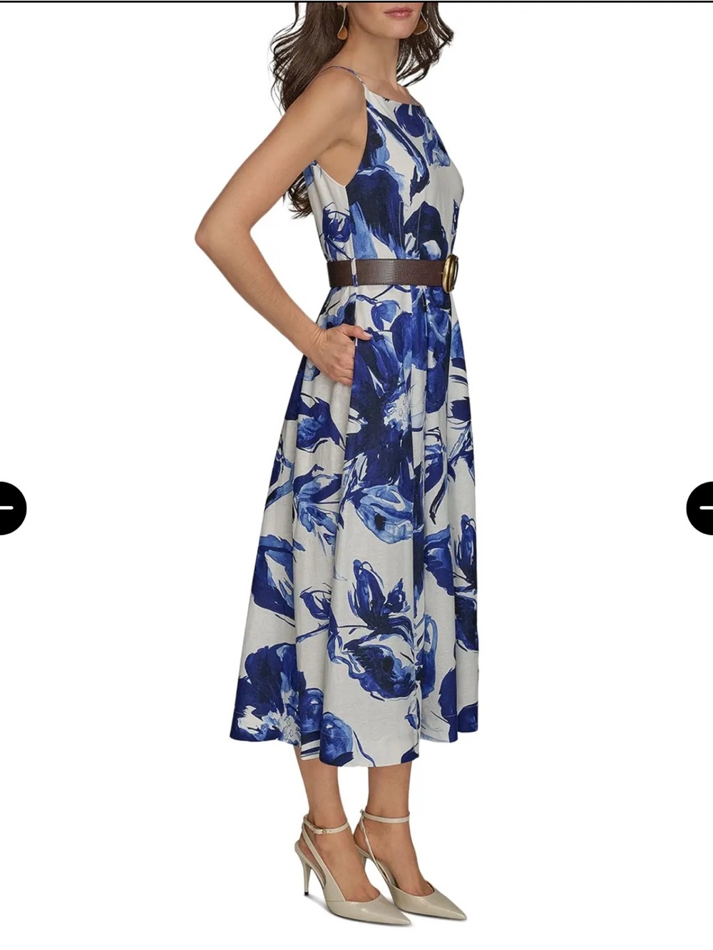Donna Karan Cream Midi Dress with Blue Floral Print - Picture 4 of 7
